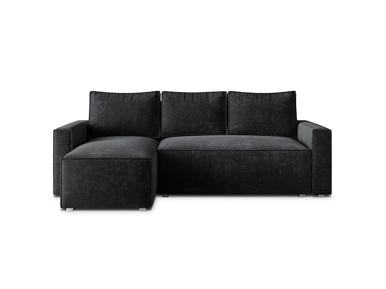 Hoekbank POTARO, met slaapfunctie, Chenille Zwart