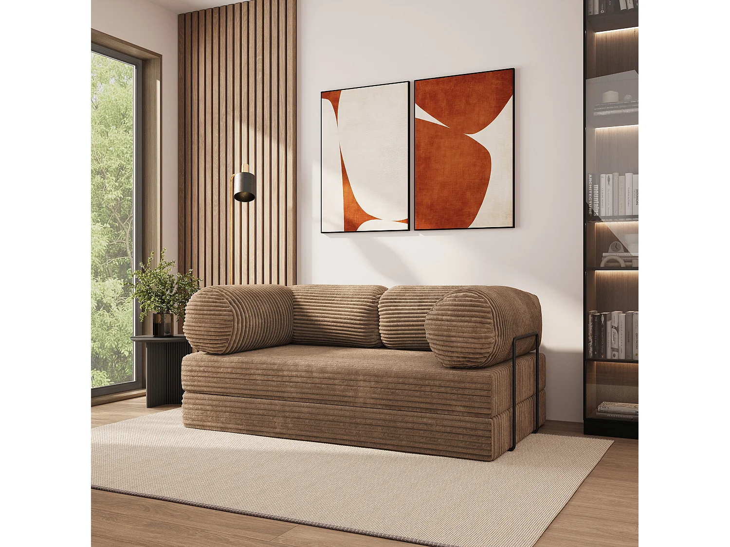 Canapé compressé ALVIO avec cadre métallique, Velours côtelé TILIA, Beige