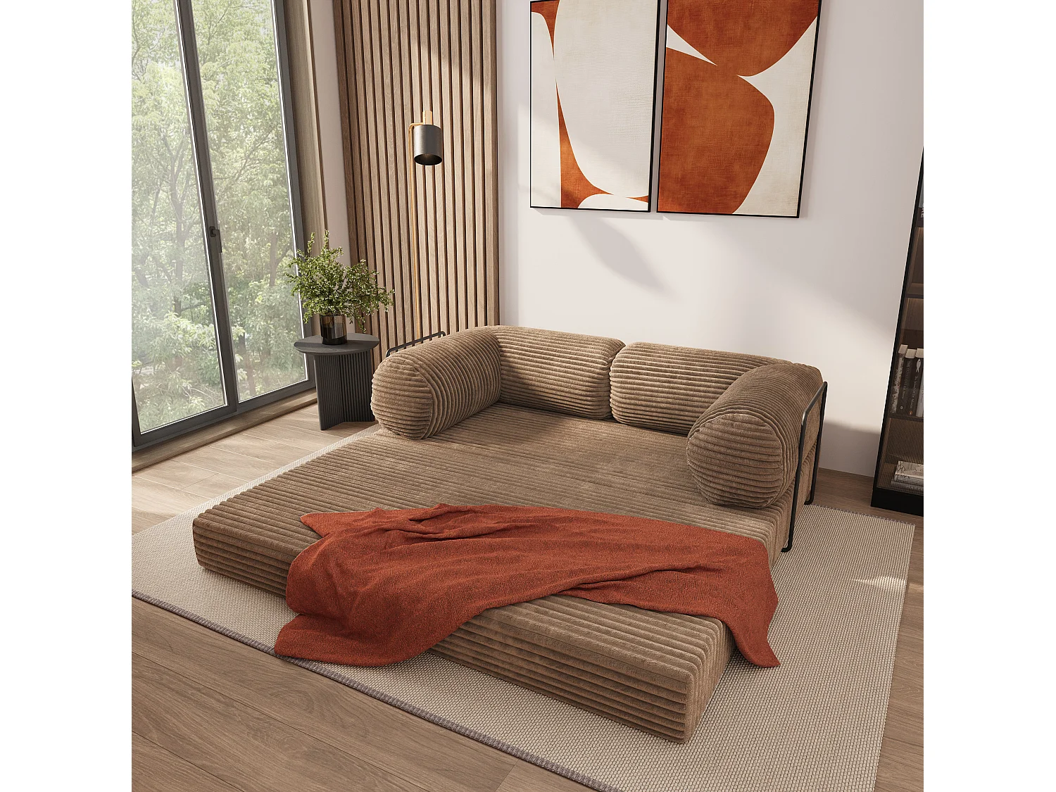 Canapé compressé ALVIO avec cadre métallique, Velours côtelé TILIA, Beige