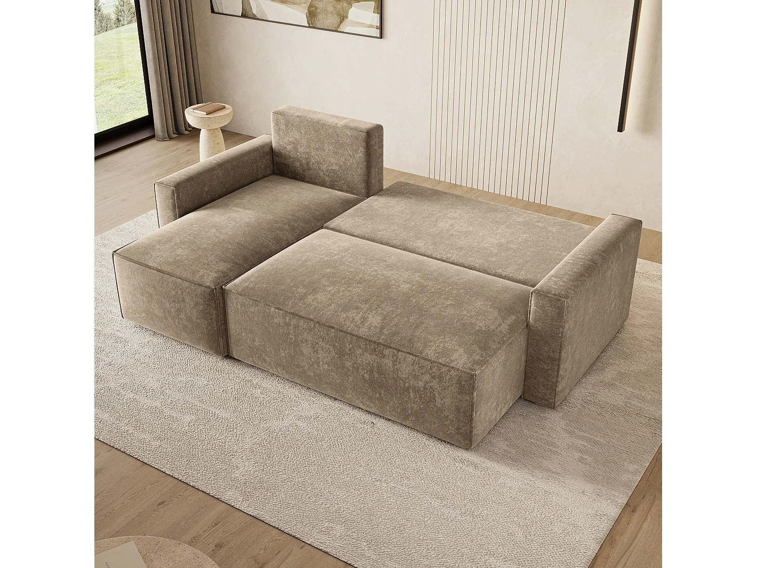 Hoekbank POTARO, met slaapfunctie, Chenille Beige