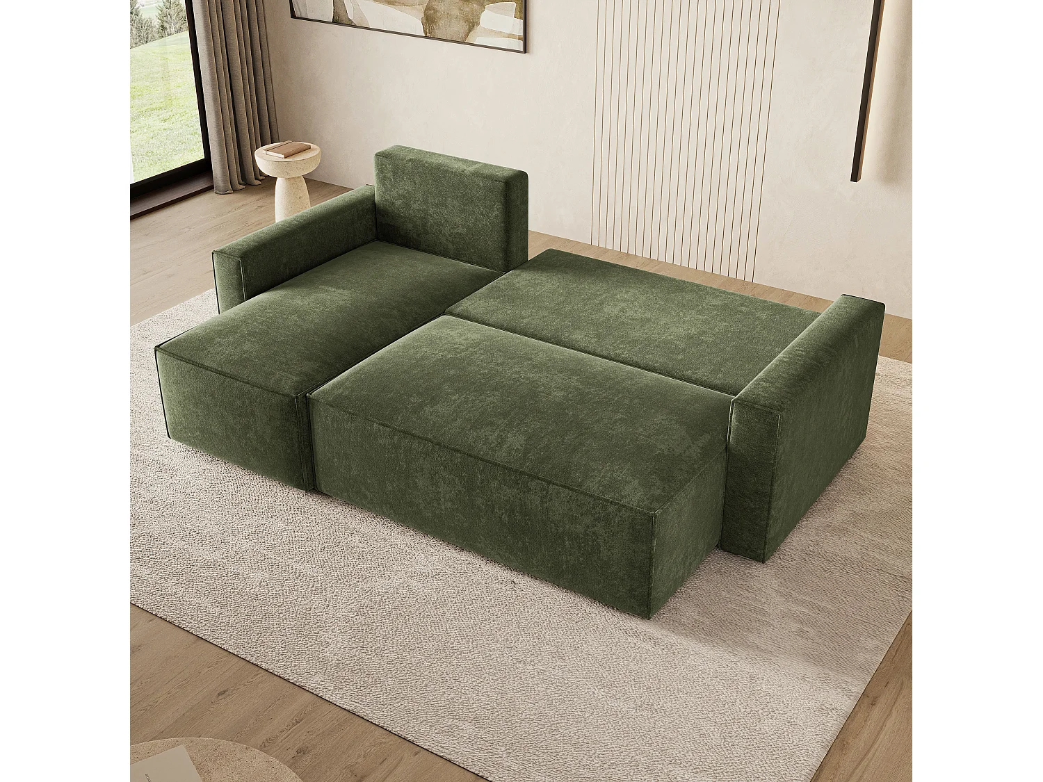 Hoekbank POTARO, met slaapfunctie, Chenille Groen