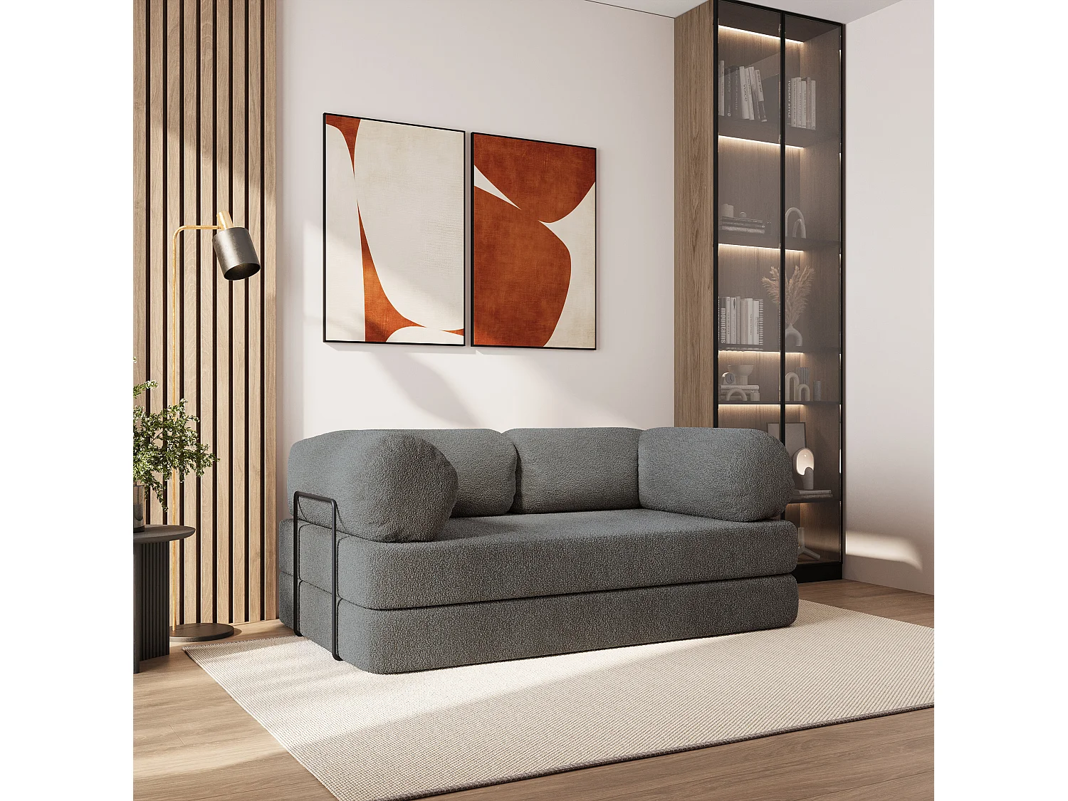 Canapé compressé EIREN avec cadre métallique, Tissu bouclé, Gris