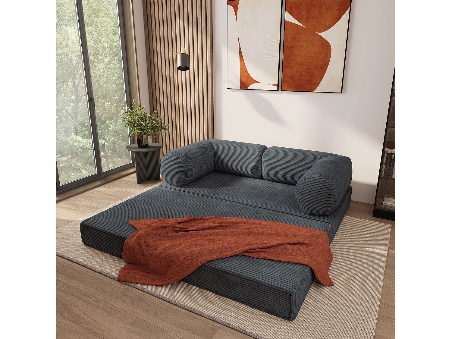 Canapé compressé ALVIO sans cadre métallique, Velours côtelé POSO, Anthracite