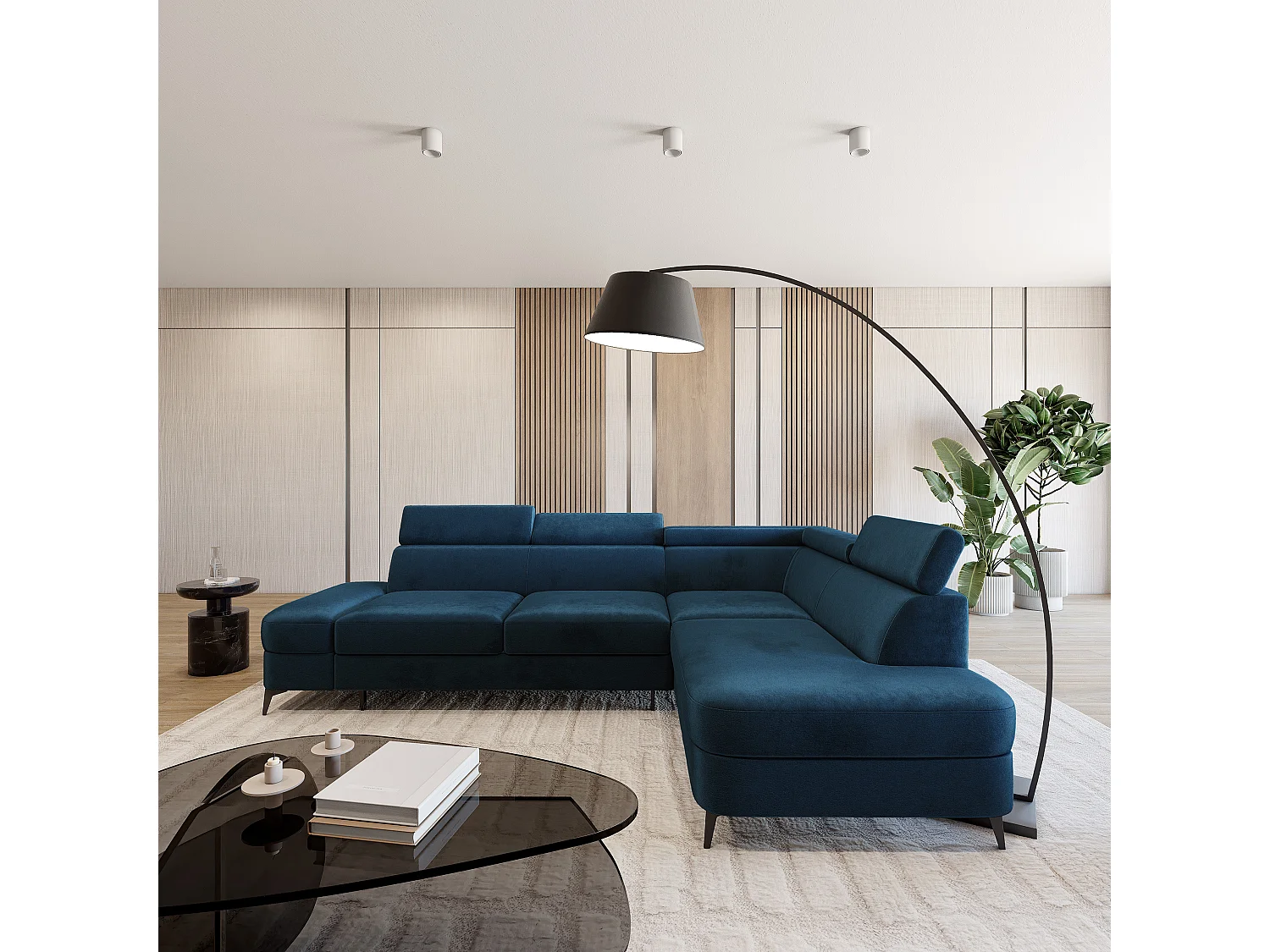 Hoekbank AVISE, met slaapfunctie, Veloursstof Blauw
