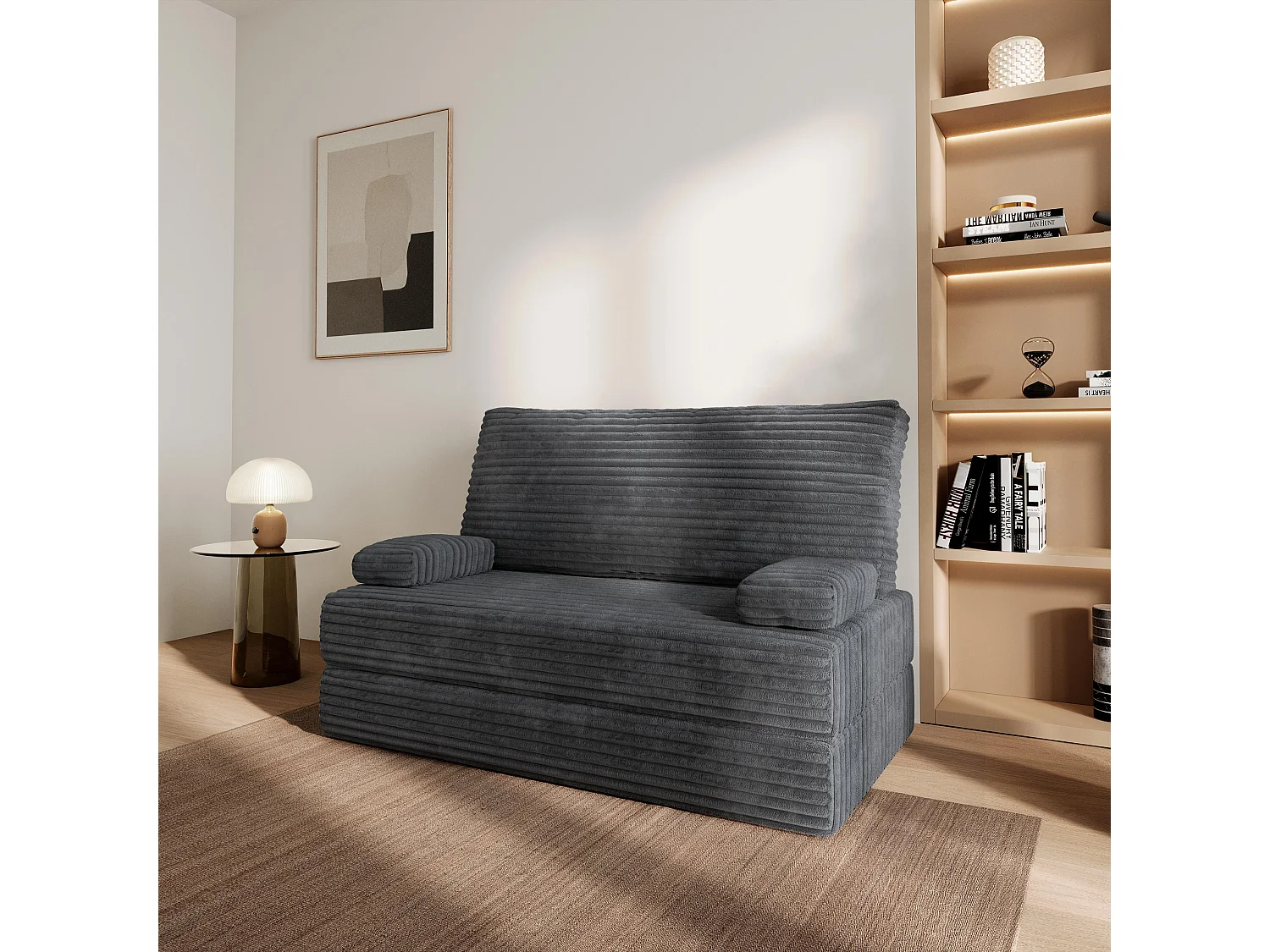 Canapé compressé LADIA sans cadre métallique, Velours côtelé TILIA, Anthracite