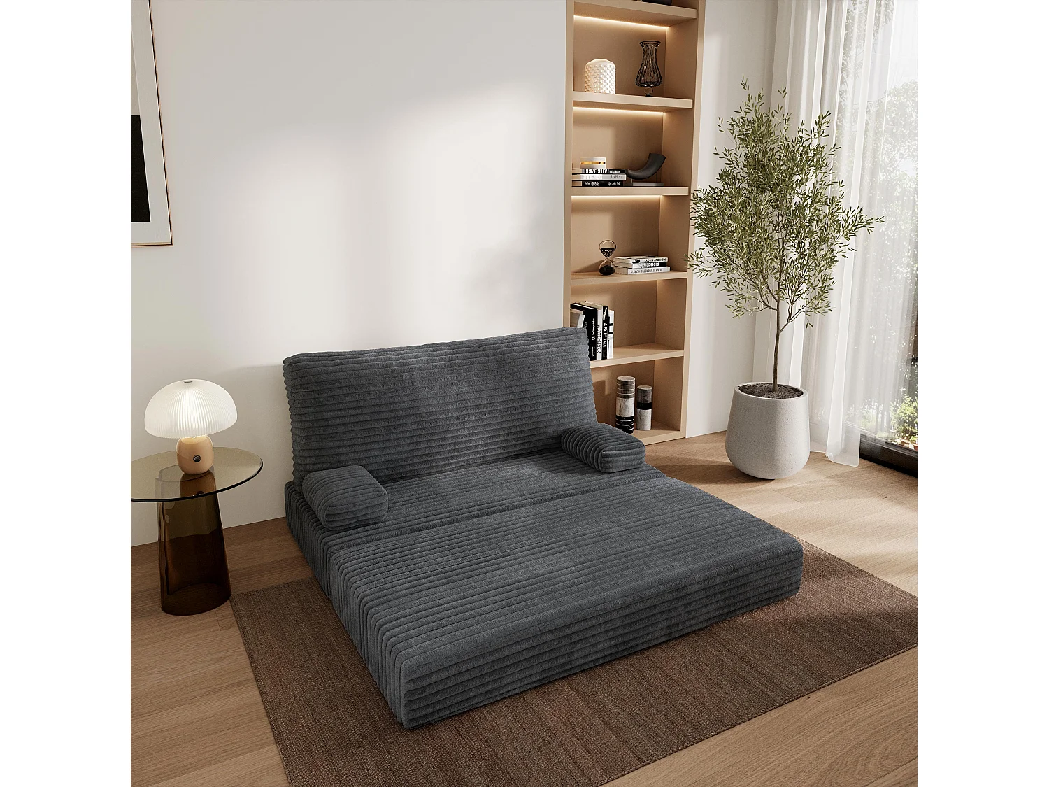 Canapé compressé LADIA sans cadre métallique, Velours côtelé TILIA, Anthracite