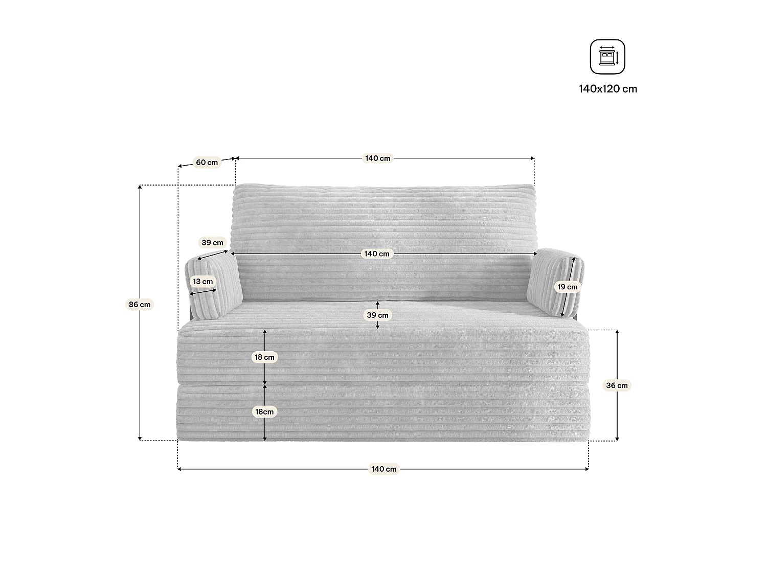 Canapé compressé LADIA sans cadre métallique, Velours côtelé TILIA, Anthracite