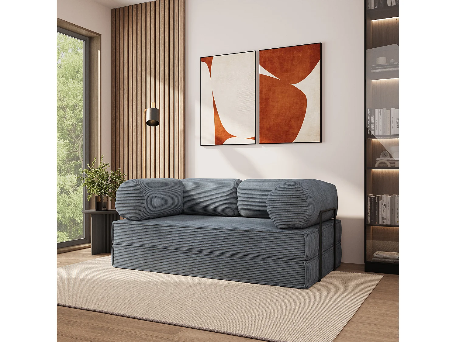 Canapé compressé ALVIO avec cadre métallique, Velours côtelé POSO, Gris
