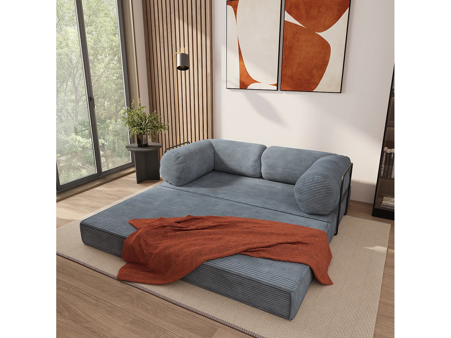 Canapé compressé ALVIO avec cadre métallique, Velours côtelé POSO, Gris