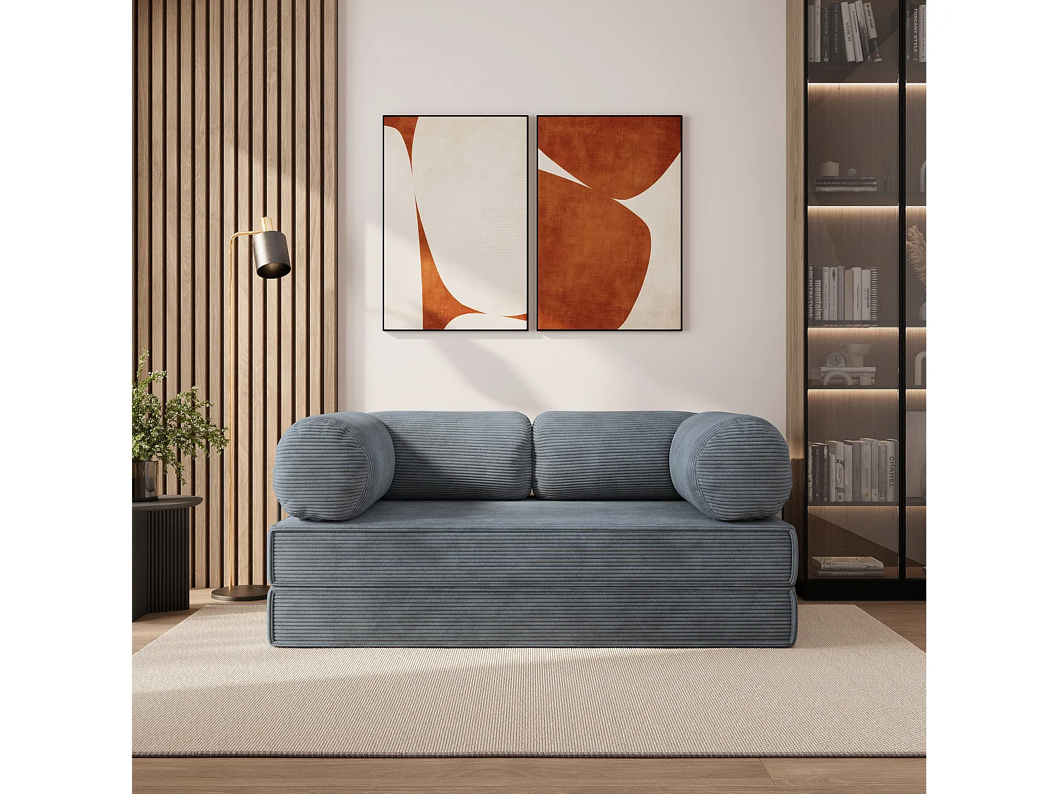 Canapé compressé ALVIO avec cadre métallique, Velours côtelé POSO, Gris