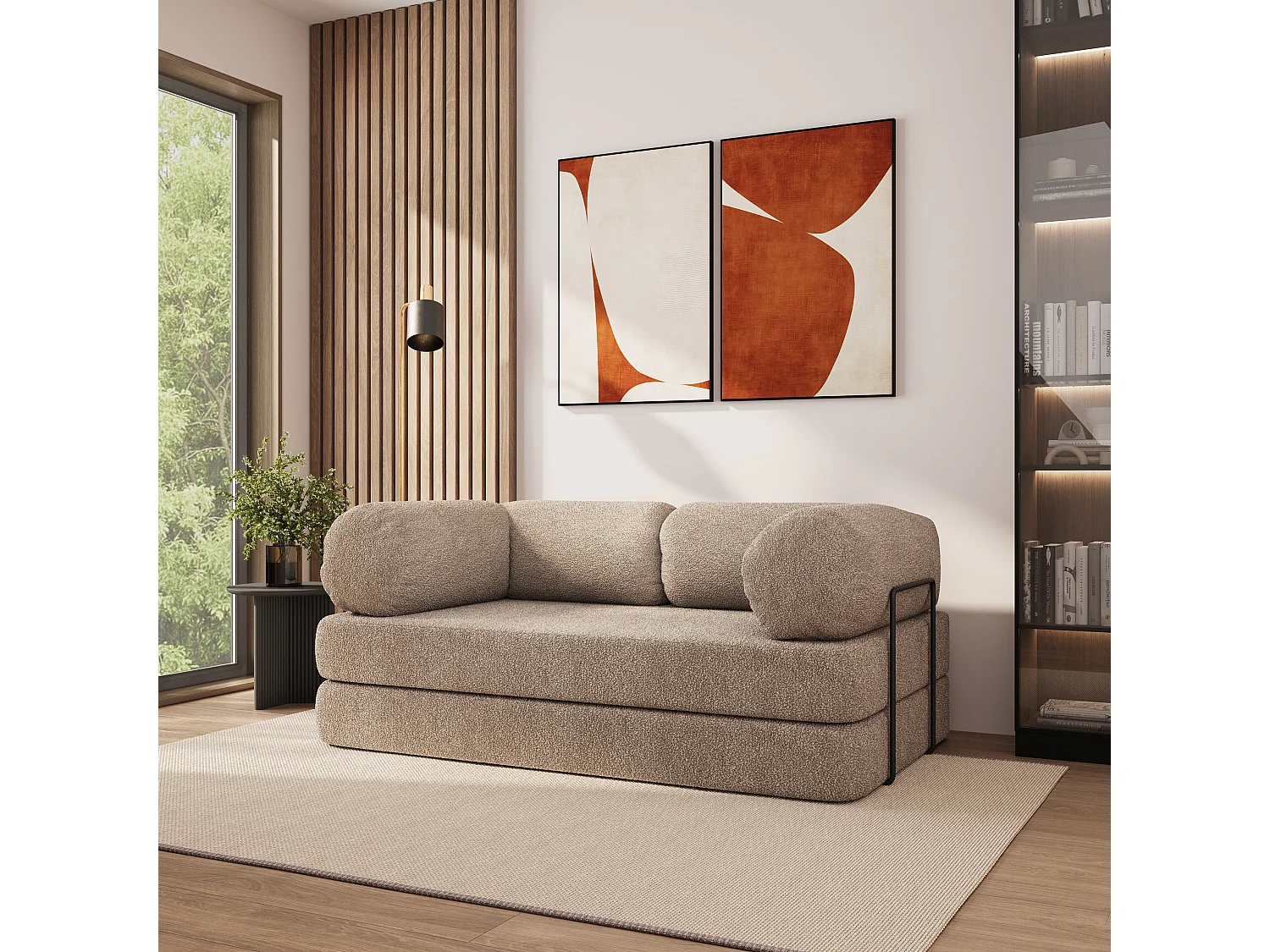 Canapé compressé EIREN avec cadre métallique, Tissu bouclé, Beige