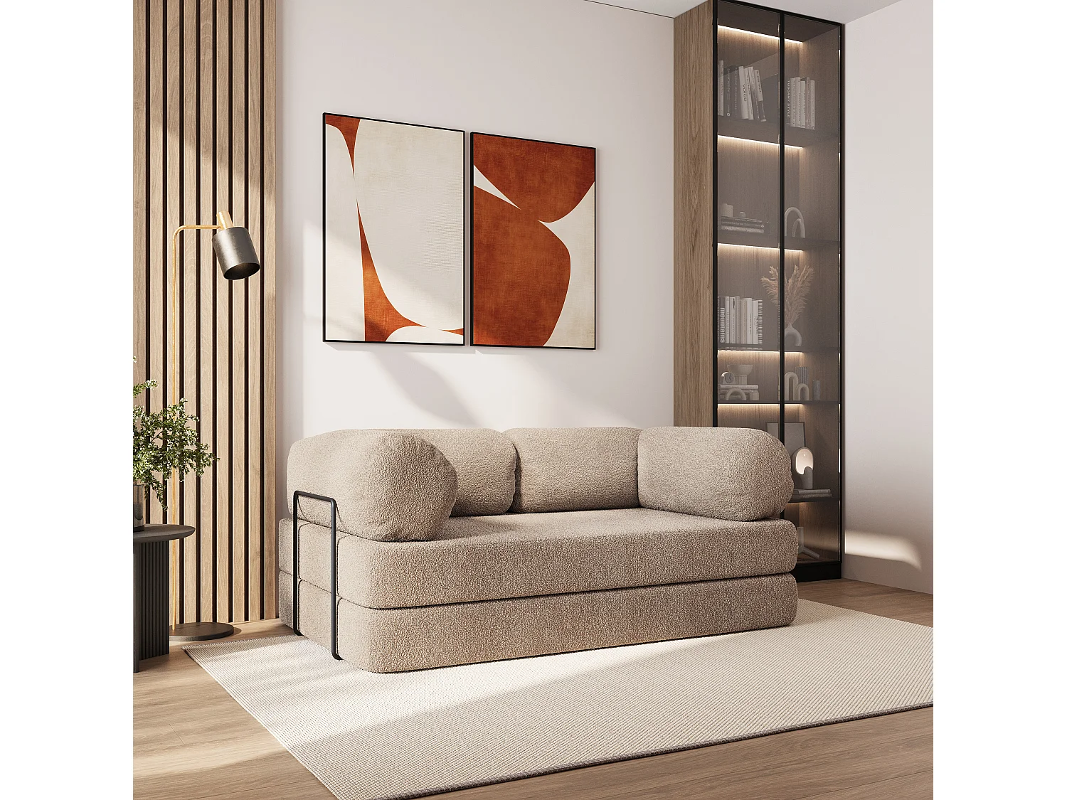 Canapé compressé EIREN avec cadre métallique, Tissu bouclé, Beige