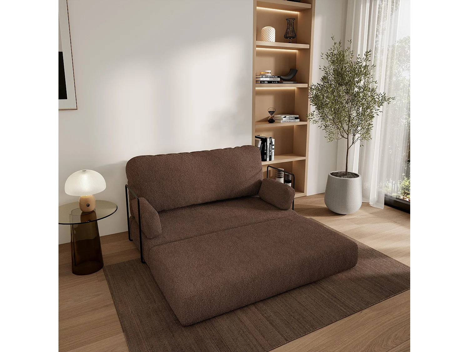 Canapé compressé KESTE avec cadre métallique, Tissu bouclé, Marron