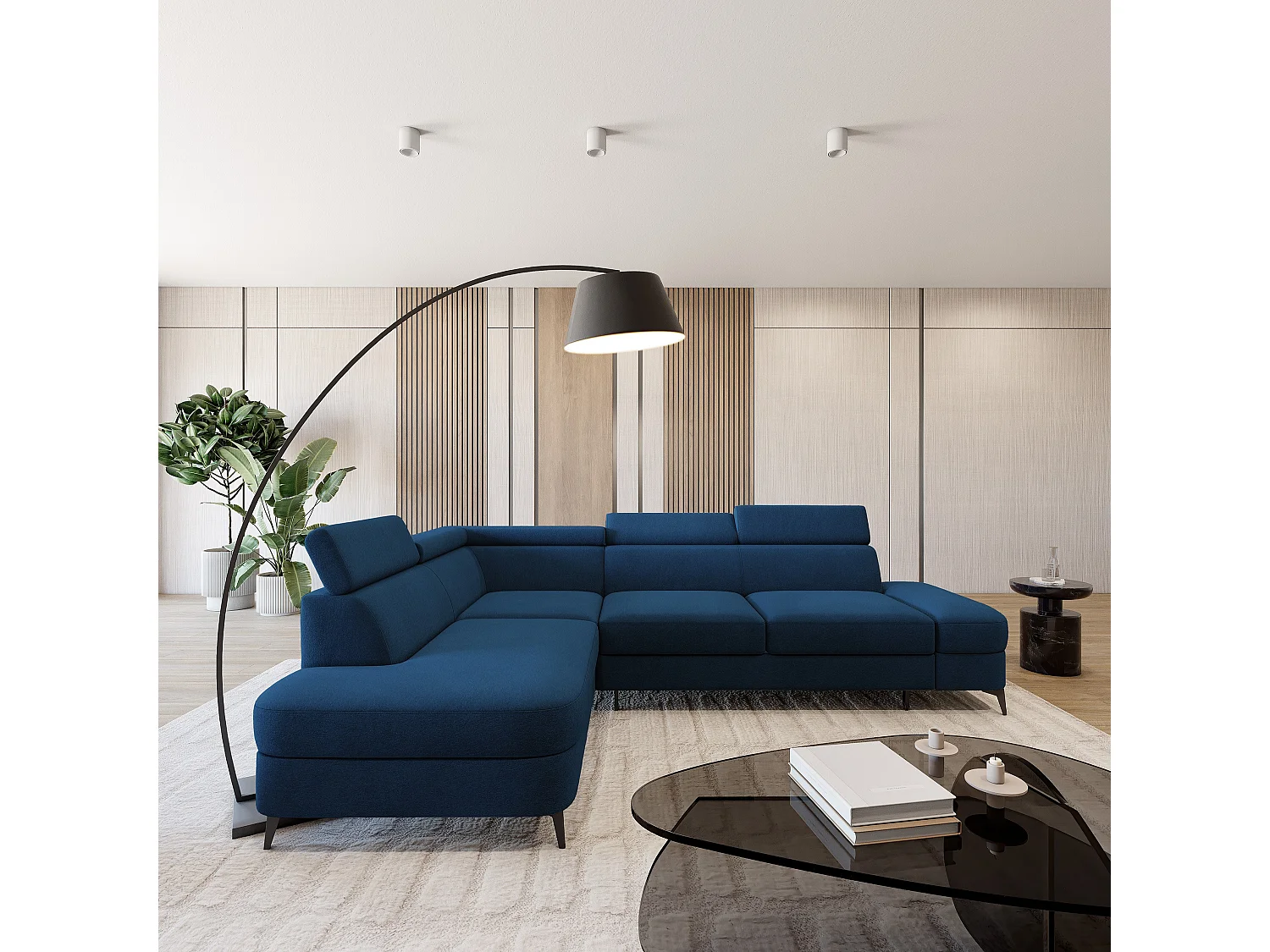 Hoekbank AVISE, met slaapfunctie, Veloursstof Blauw