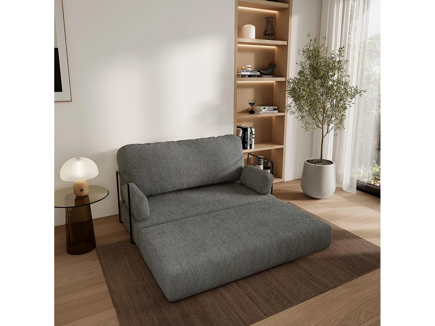 Canapé compressé KESTE avec cadre métallique, Tissu bouclé, Gris