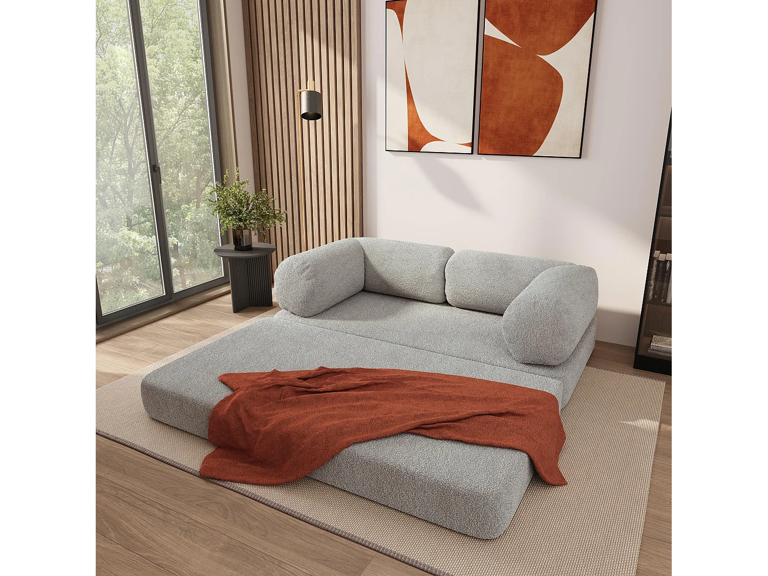 Canapé compressé EIREN sans cadre métallique, Tissu bouclé, Gris clair