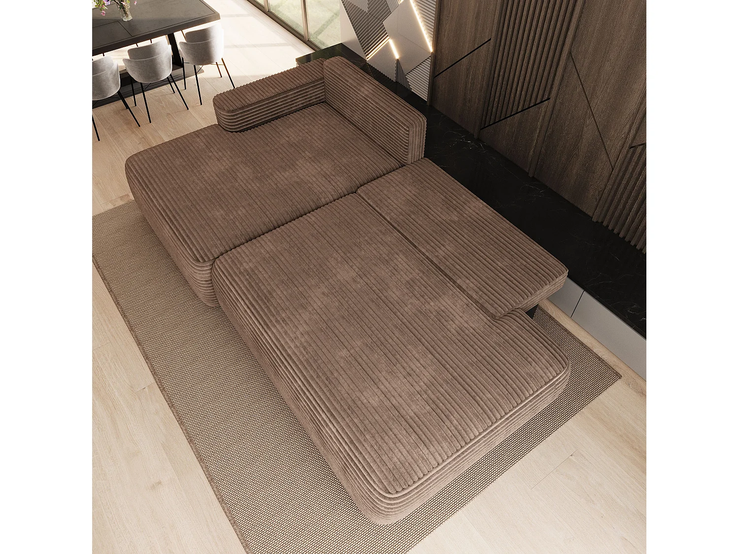 Hoekbank AVINI, met slaapfunctie, Cordstof Beige