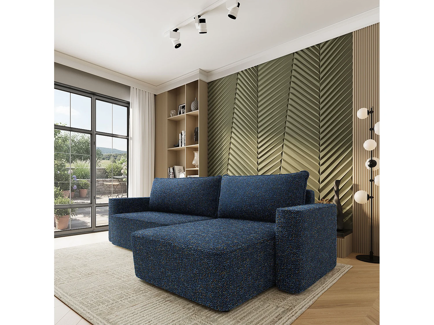 Hoekbank BELARO, met slaapfunctie, Chenille Blauw