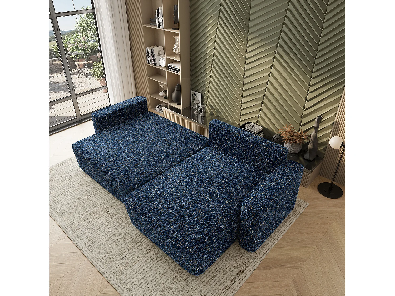 Hoekbank BELARO, met slaapfunctie, Chenille Blauw