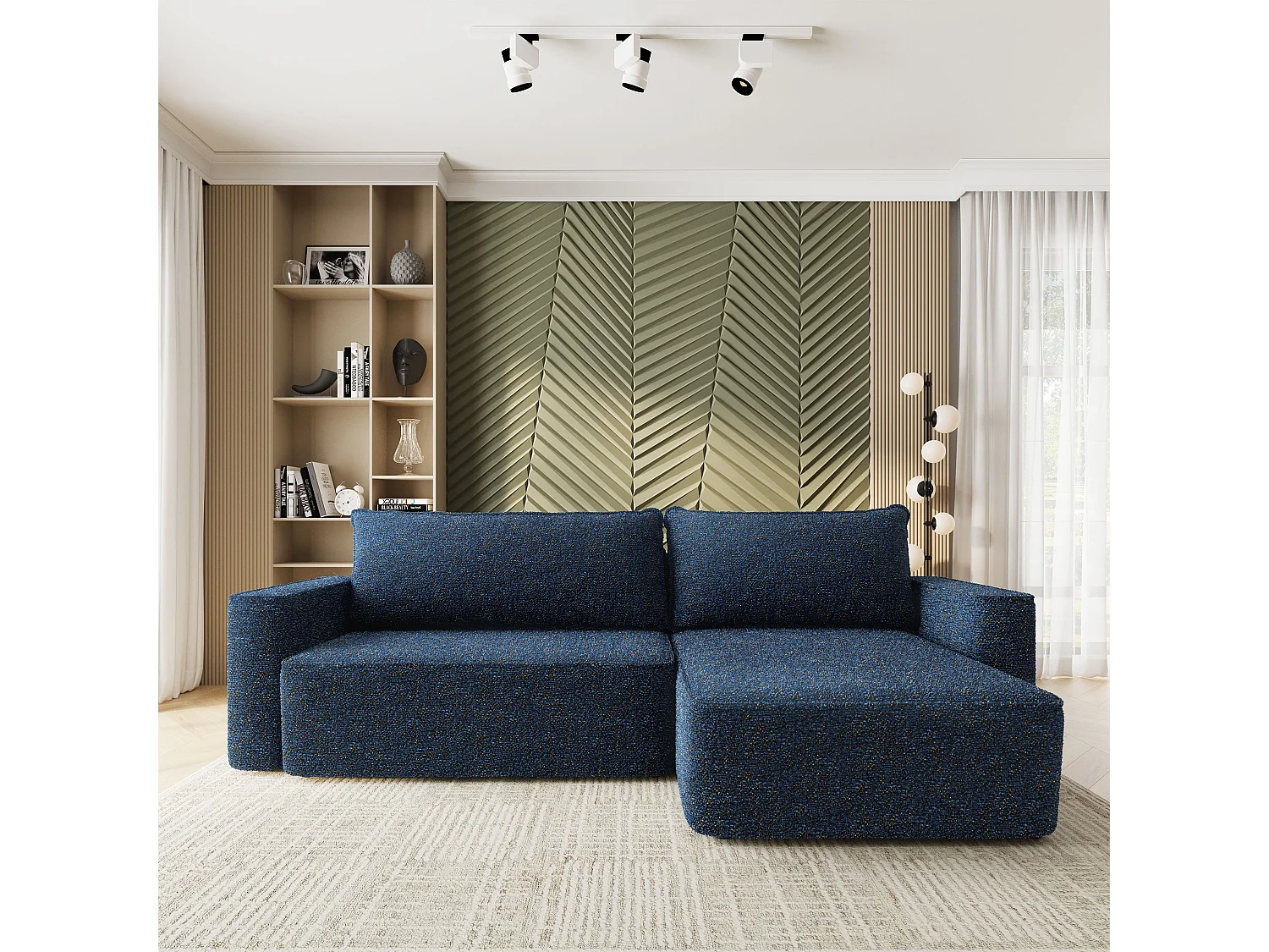 Hoekbank BELARO, met slaapfunctie, Chenille Blauw