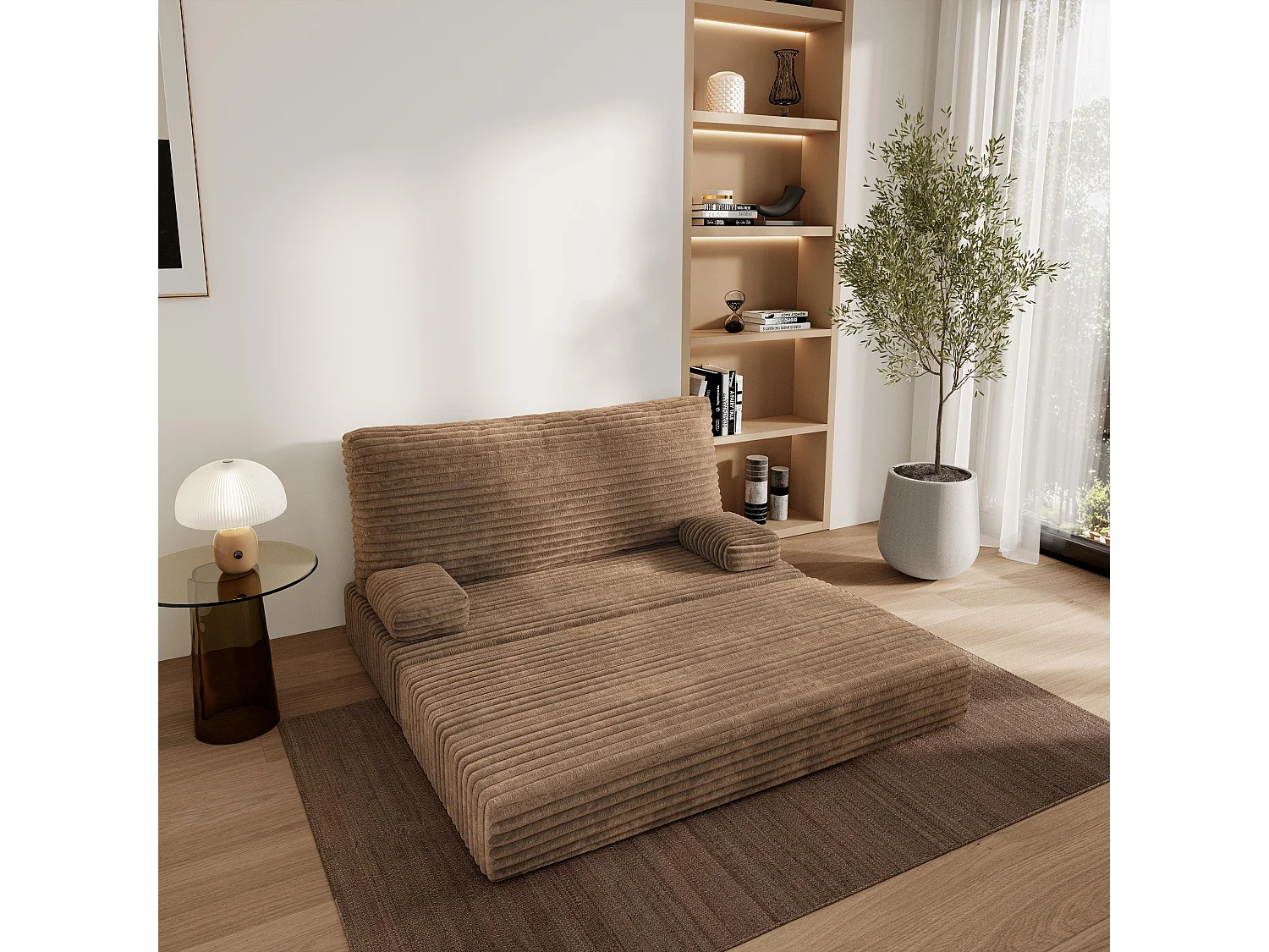 Canapé compressé LADIA sans cadre métallique, Velours côtelé TILIA, Beige