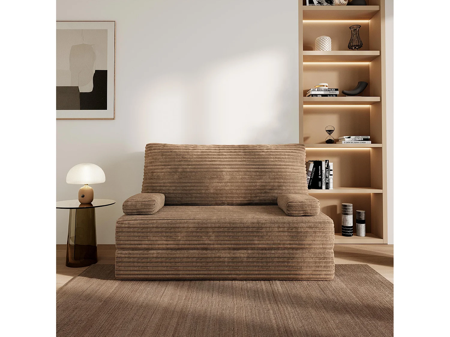 Canapé compressé LADIA sans cadre métallique, Velours côtelé TILIA, Beige