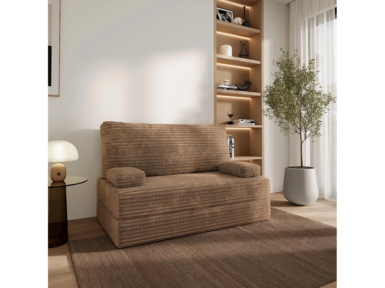 Canapé compressé LADIA sans cadre métallique, Velours côtelé TILIA, Beige