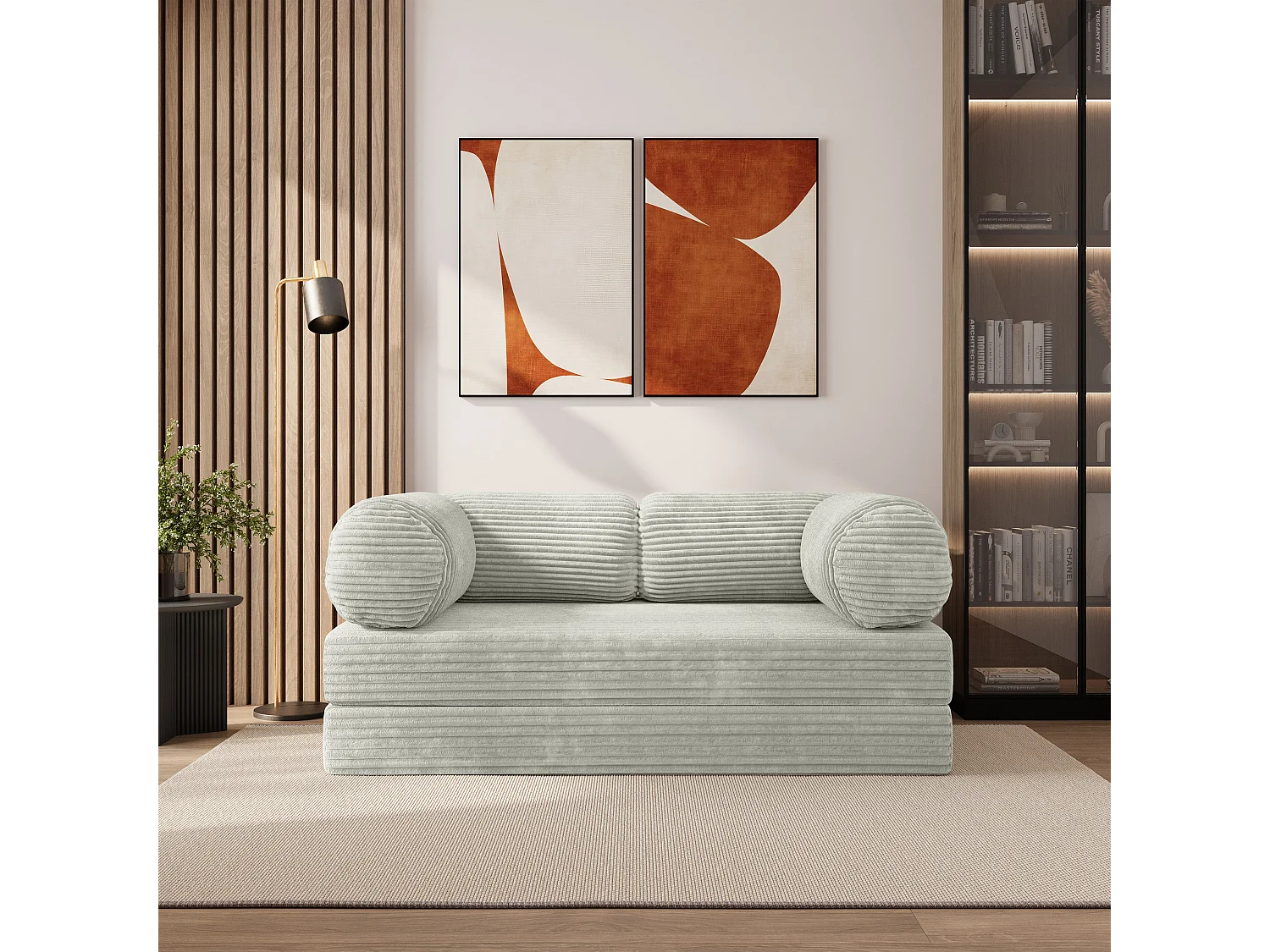 Canapé compressé ALVIO sans cadre métallique, Velours côtelé TILIA, Gris clair