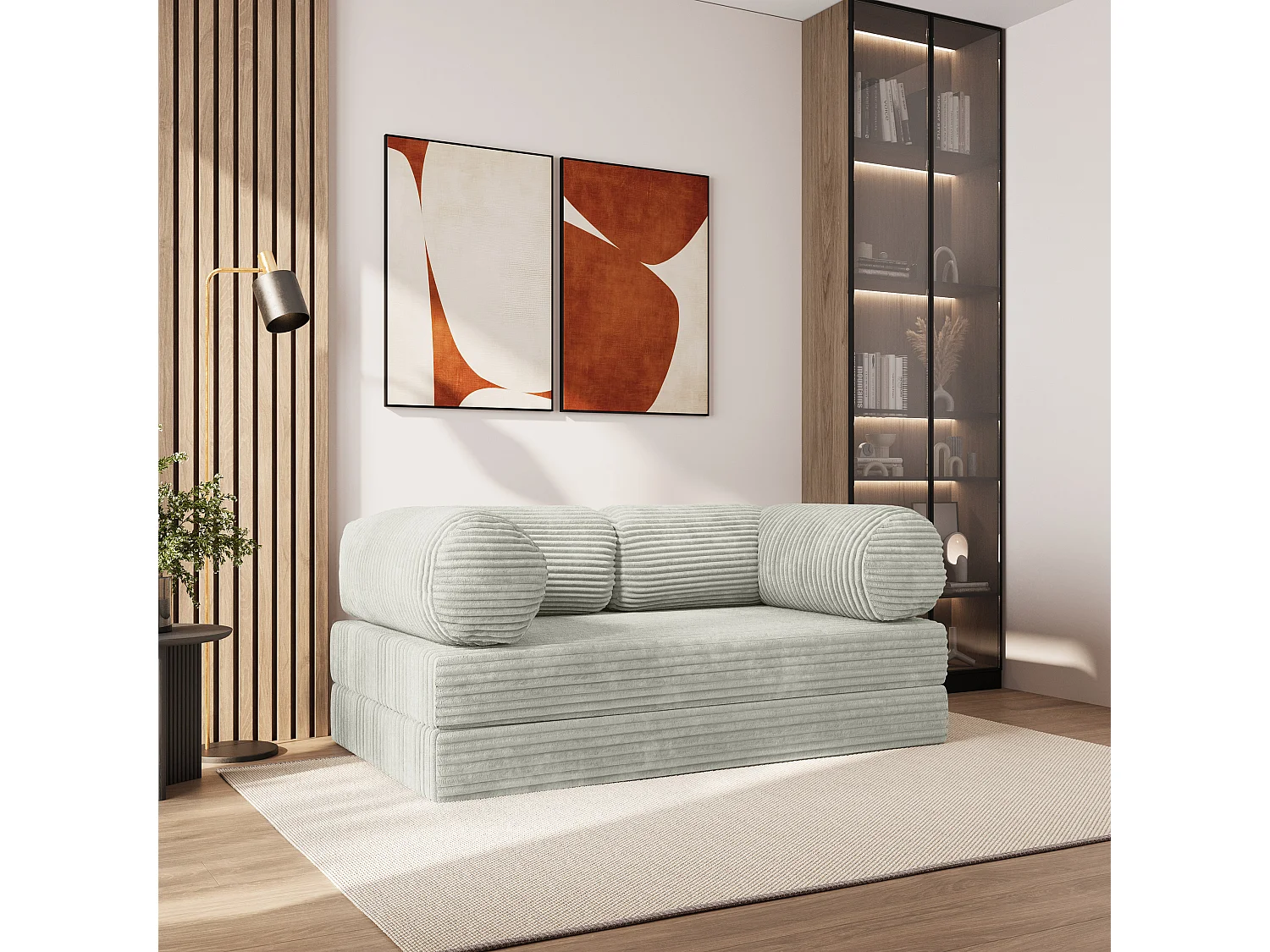 Canapé compressé ALVIO sans cadre métallique, Velours côtelé TILIA, Gris clair