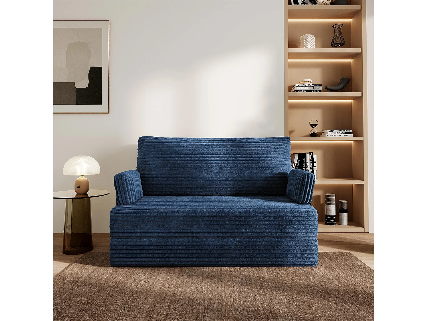 Canapé compressé LADIA avec cadre métallique, Velours côtelé TILIA, Bleu