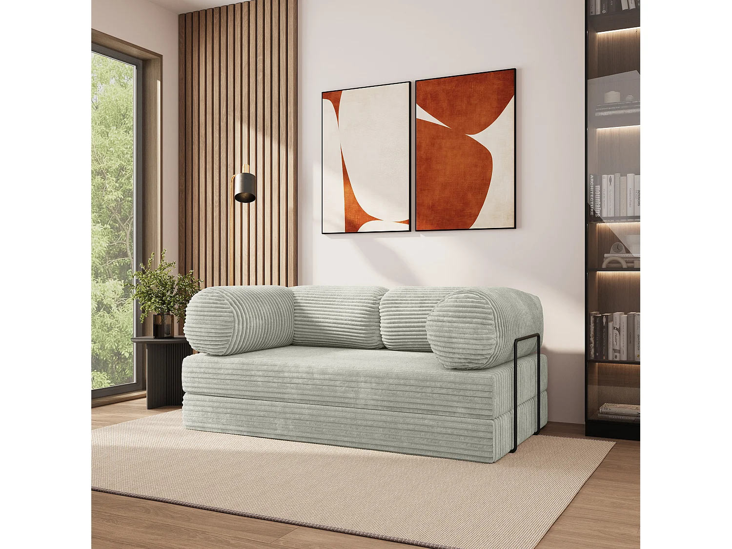 Canapé compressé ALVIO avec cadre métallique, Velours côtelé TILIA, Gris clair