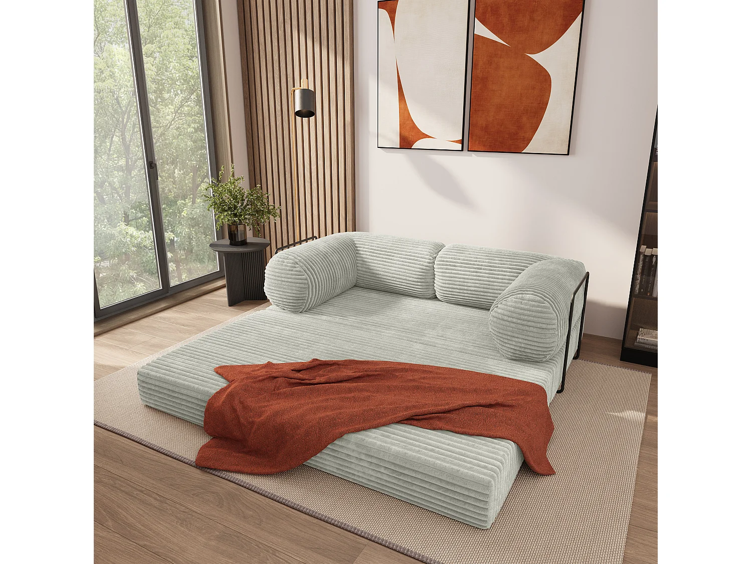 Canapé compressé ALVIO avec cadre métallique, Velours côtelé TILIA, Gris clair