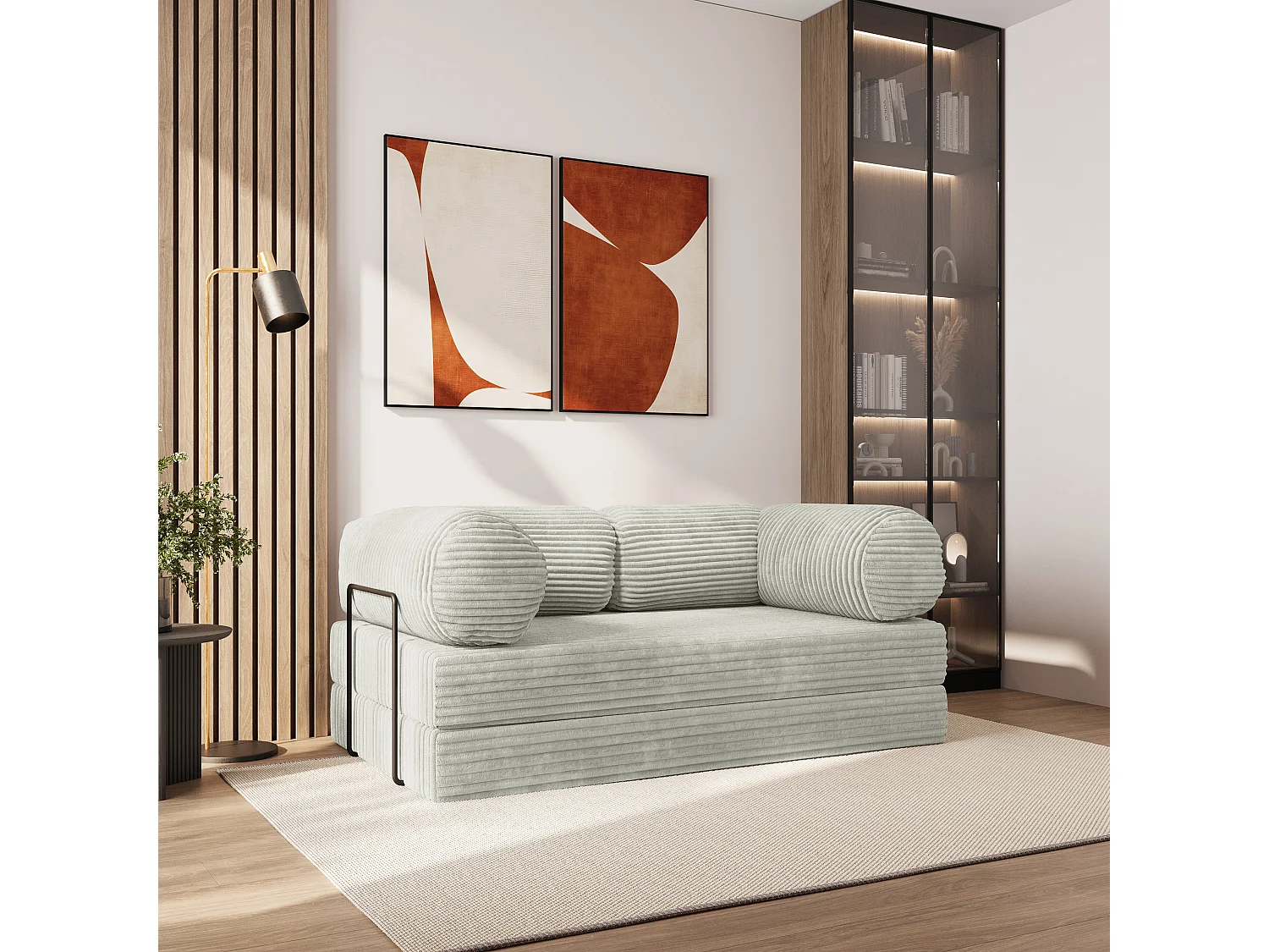 Canapé compressé ALVIO avec cadre métallique, Velours côtelé TILIA, Gris clair