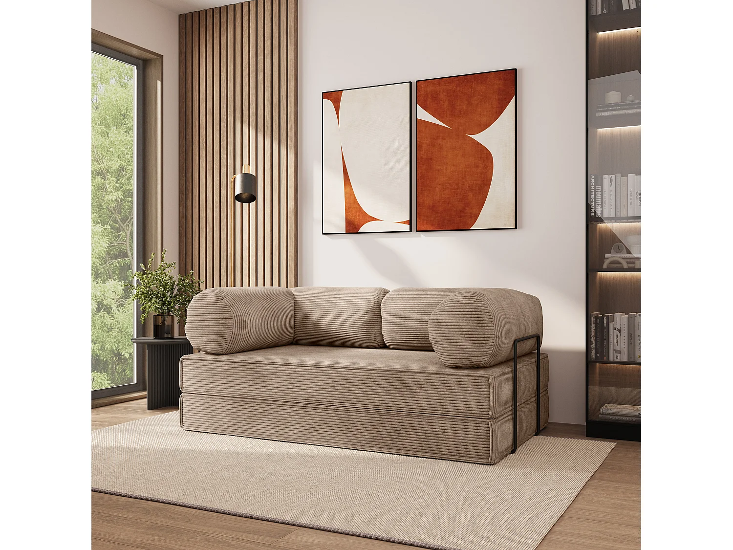 Canapé compressé ALVIO avec cadre métallique, Velours côtelé POSO, Beige
