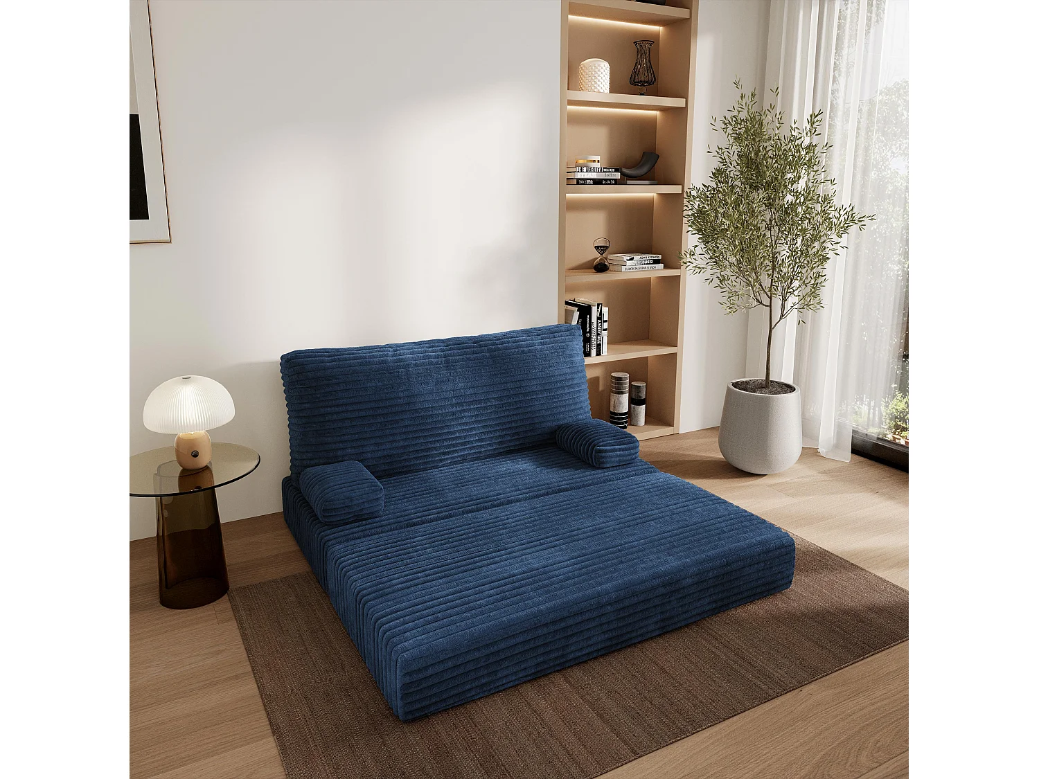 Canapé compressé LADIA sans cadre métallique, Velours côtelé TILIA, Bleu
