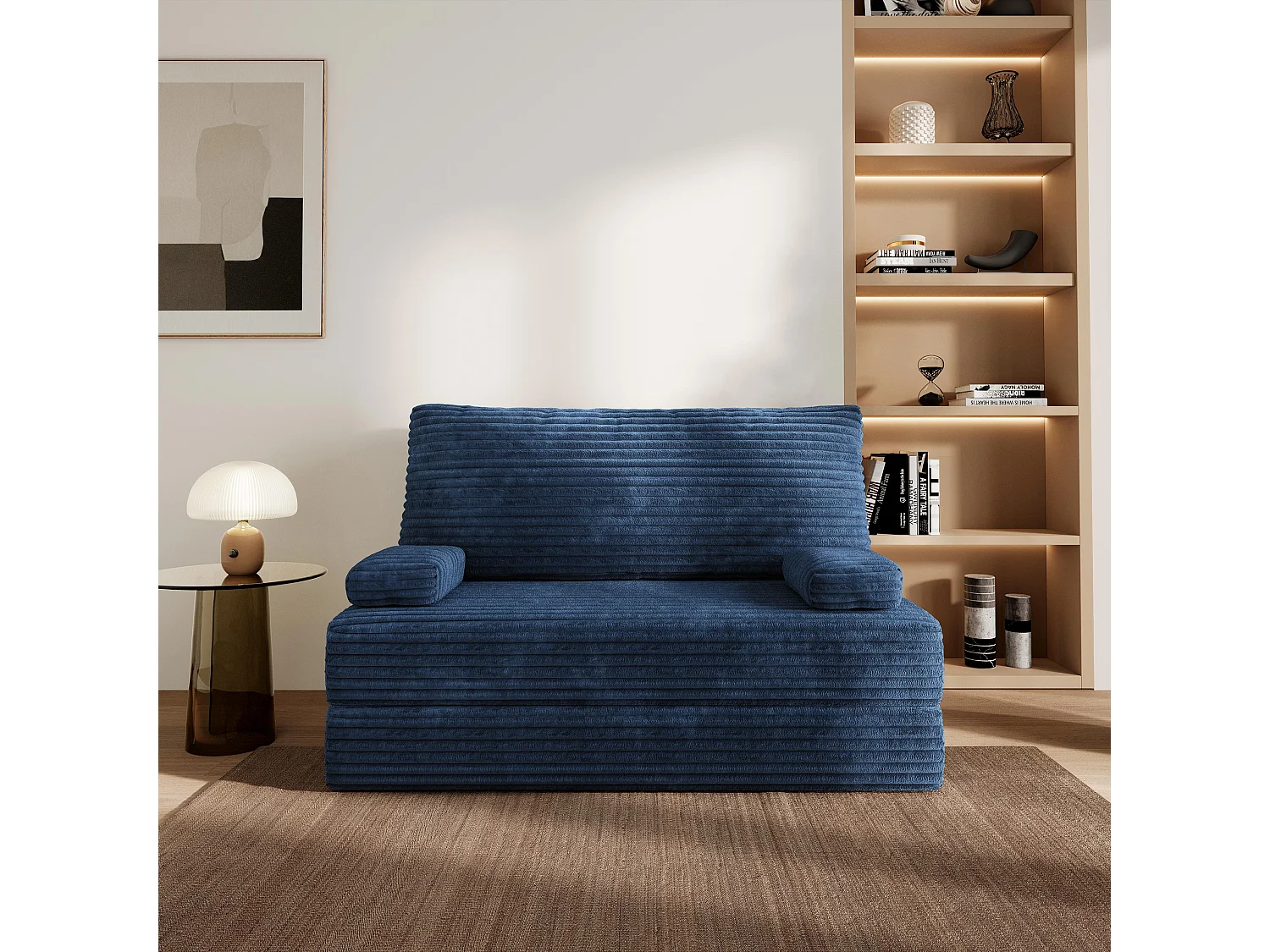 Canapé compressé LADIA sans cadre métallique, Velours côtelé TILIA, Bleu