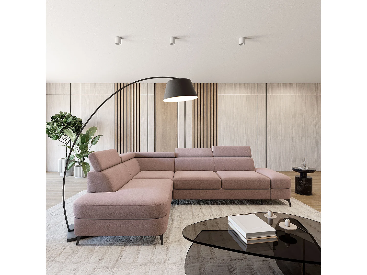 Hoekbank AVISE, met slaapfunctie, Veloursstof Roze