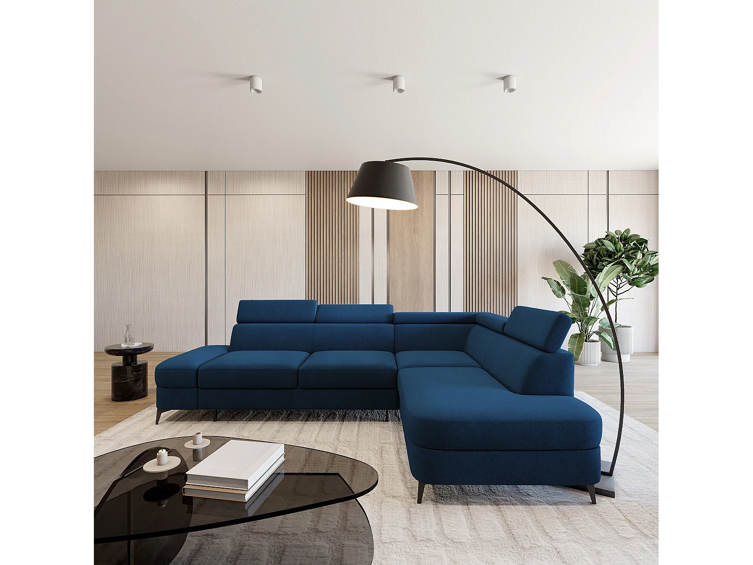 Hoekbank AVISE, met slaapfunctie, Veloursstof Blauw