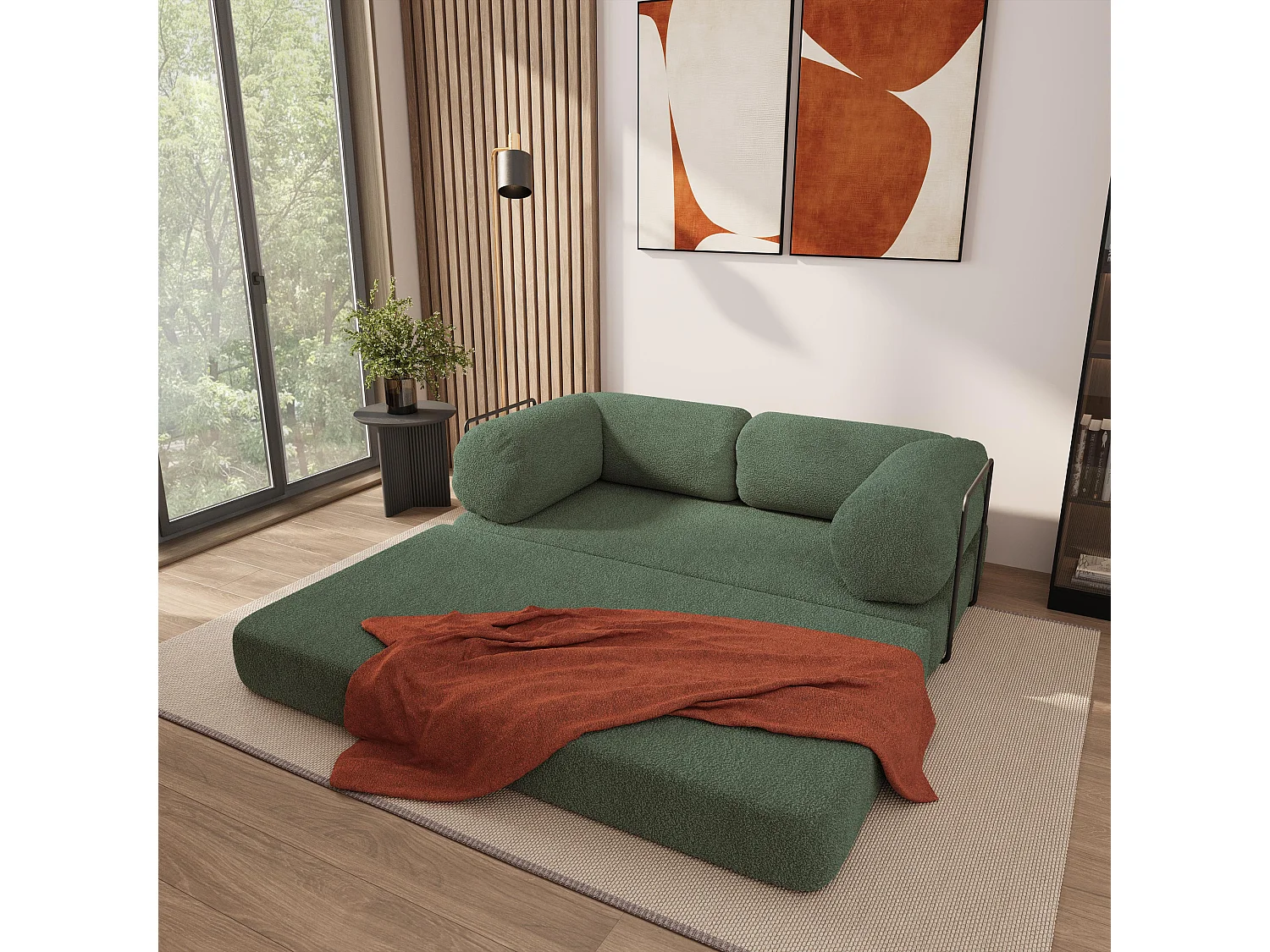 Canapé compressé EIREN avec cadre métallique, Tissu bouclé, Vert