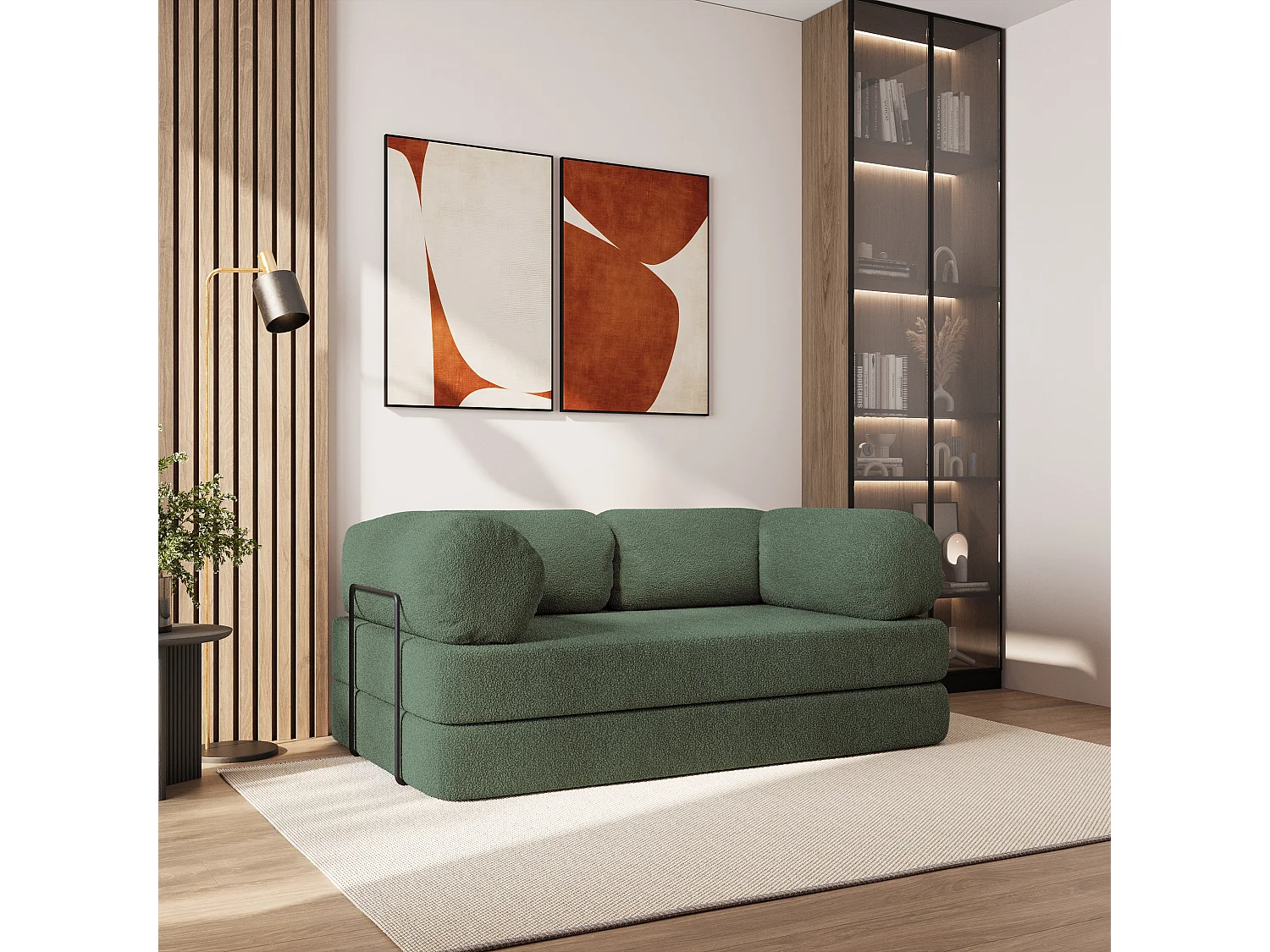 Canapé compressé EIREN avec cadre métallique, Tissu bouclé, Vert