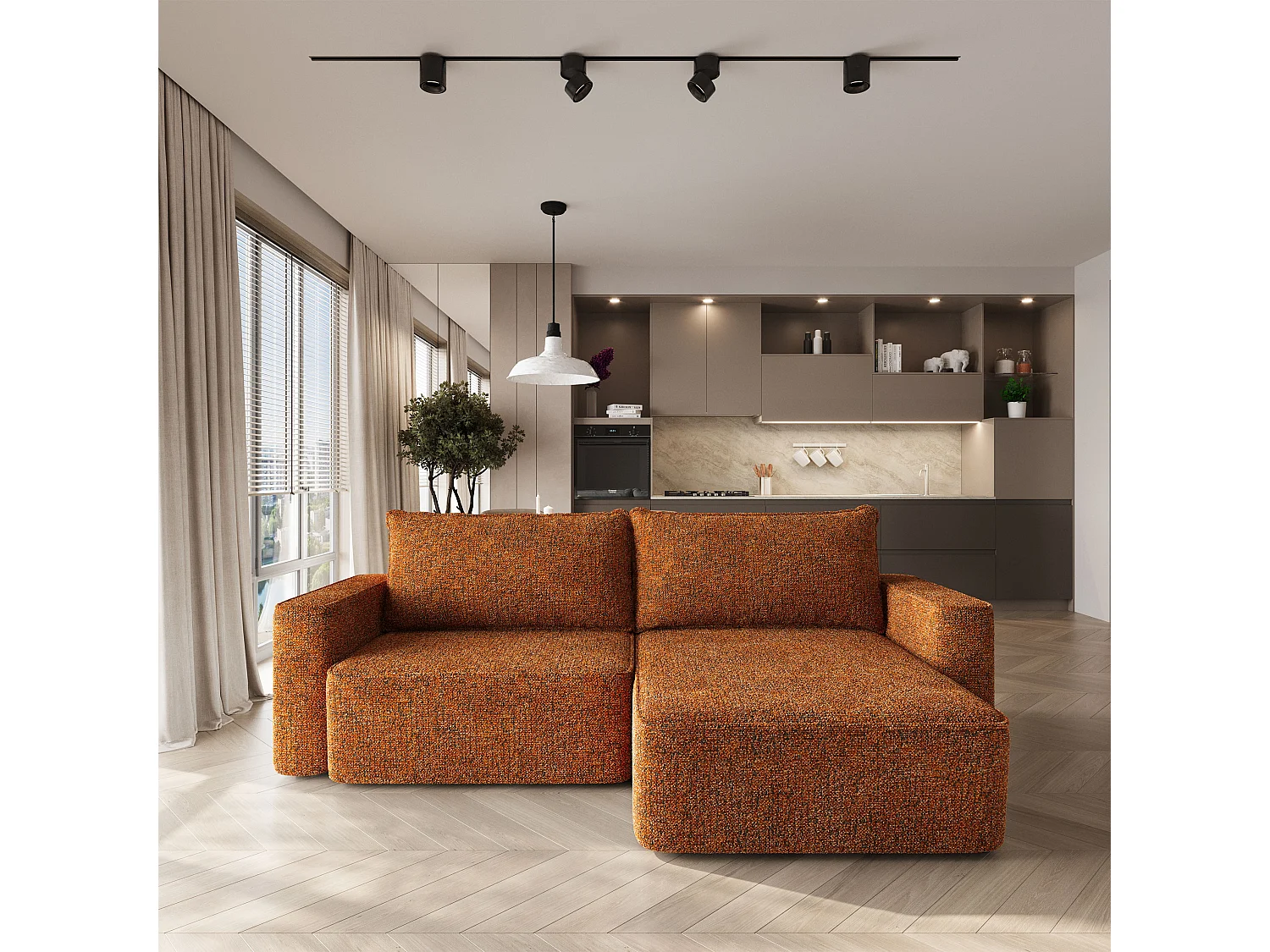 Hoekbank BELISE, met slaapfunctie, Chenille Oranje