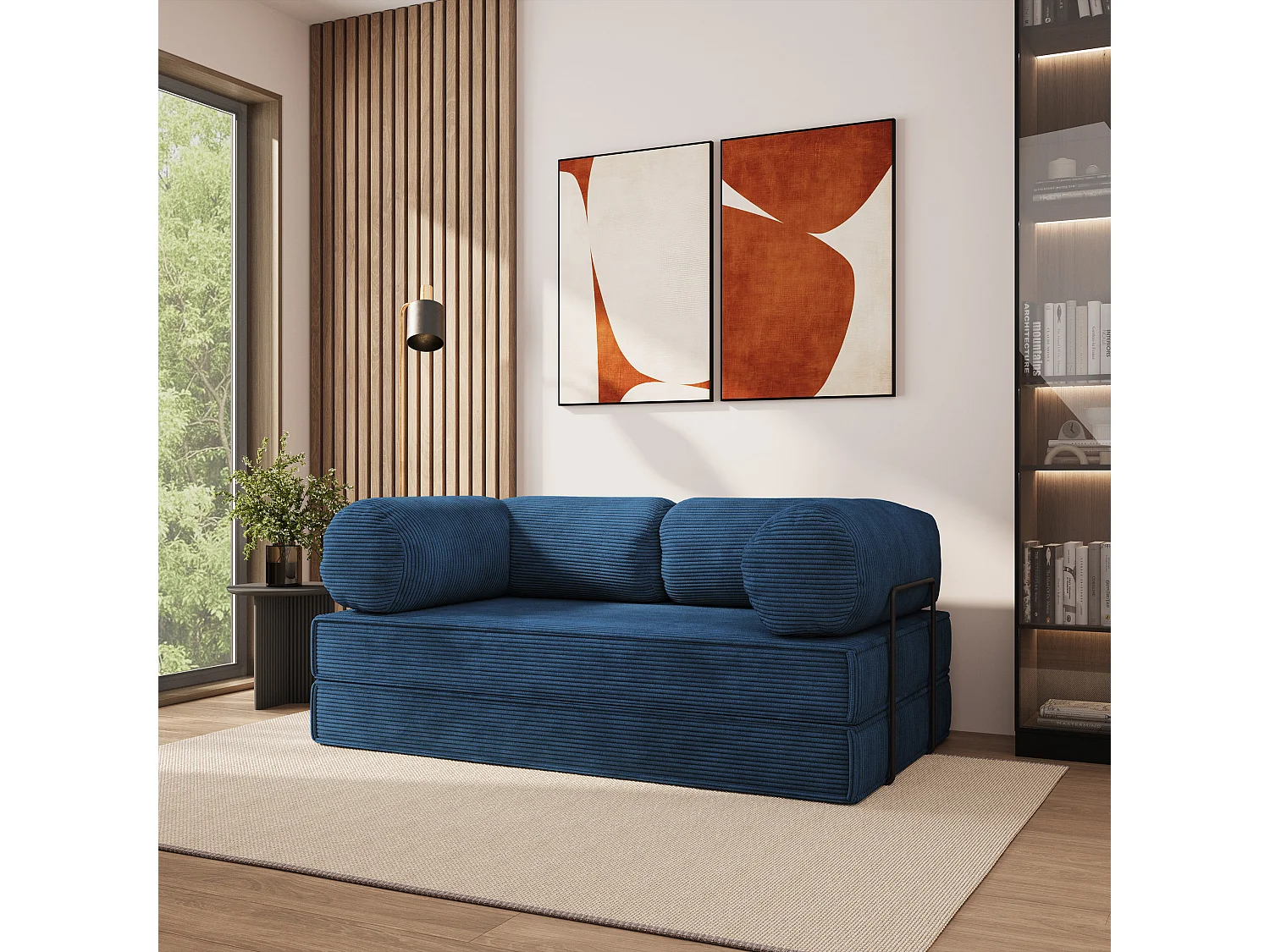 Canapé compressé ALVIO avec cadre métallique, Velours côtelé POSO, Bleu