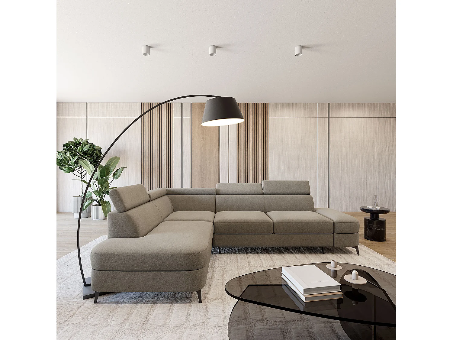 Hoekbank AVISE, met slaapfunctie, Veloursstof Beige