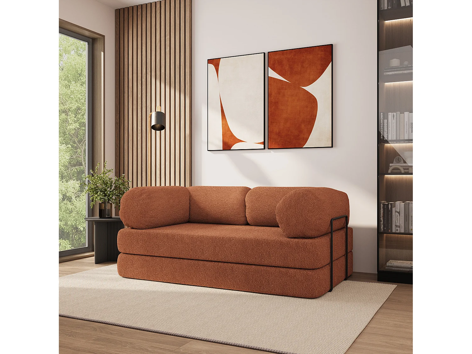 Canapé compressé EIREN avec cadre métallique, Tissu bouclé, Cuivré