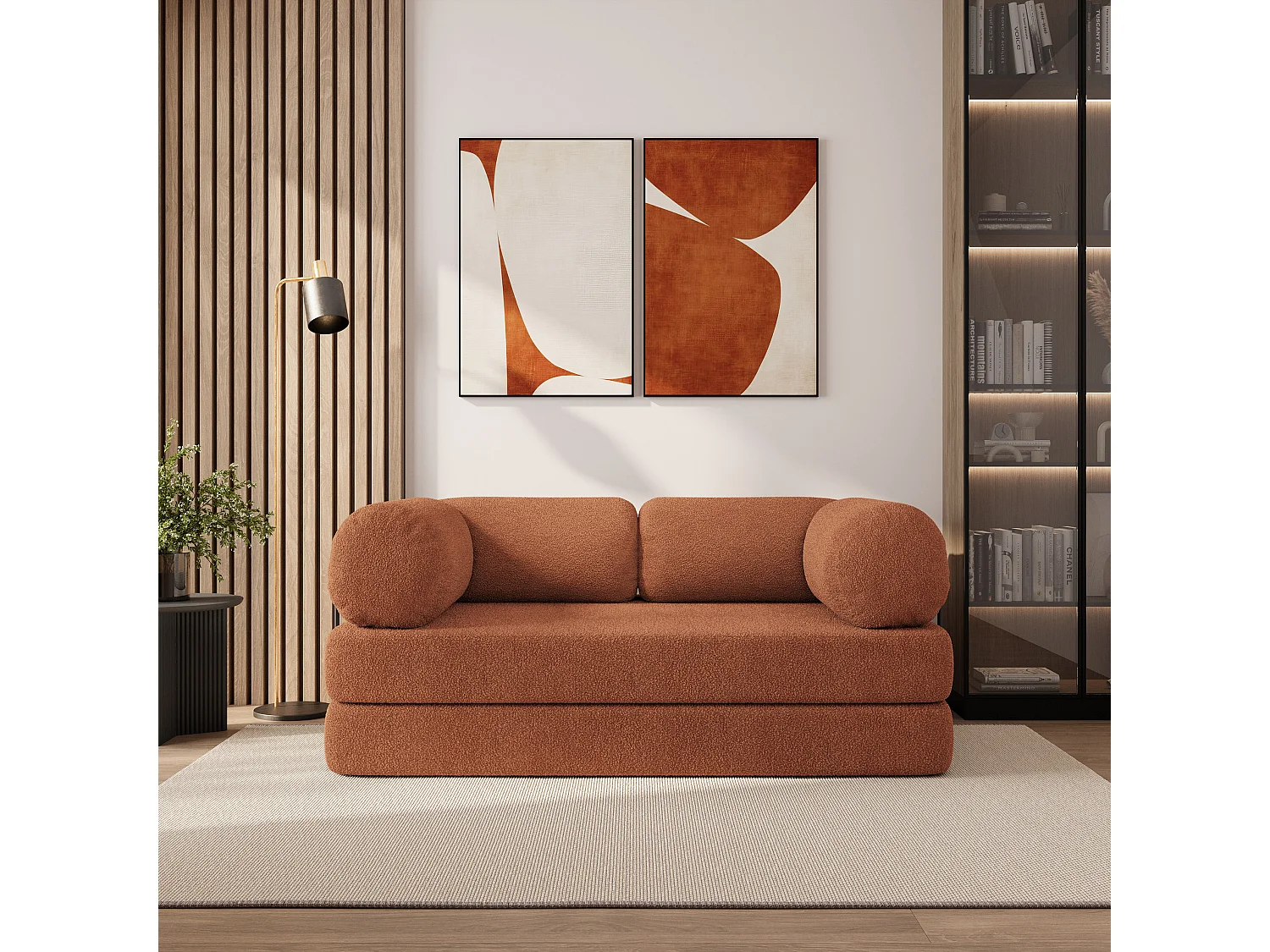 Canapé compressé EIREN avec cadre métallique, Tissu bouclé, Cuivré
