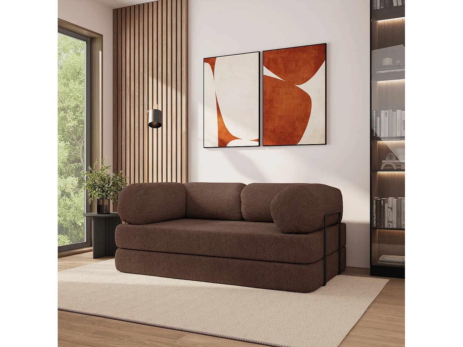 Canapé compressé EIREN avec cadre métallique, Tissu bouclé, Marron