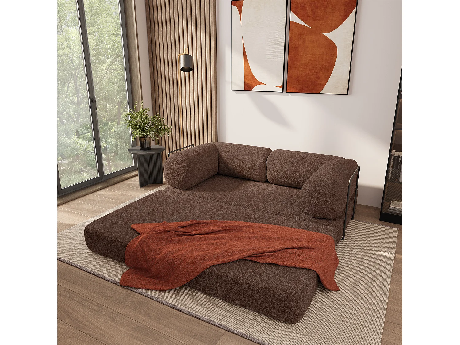 Canapé compressé EIREN avec cadre métallique, Tissu bouclé, Marron