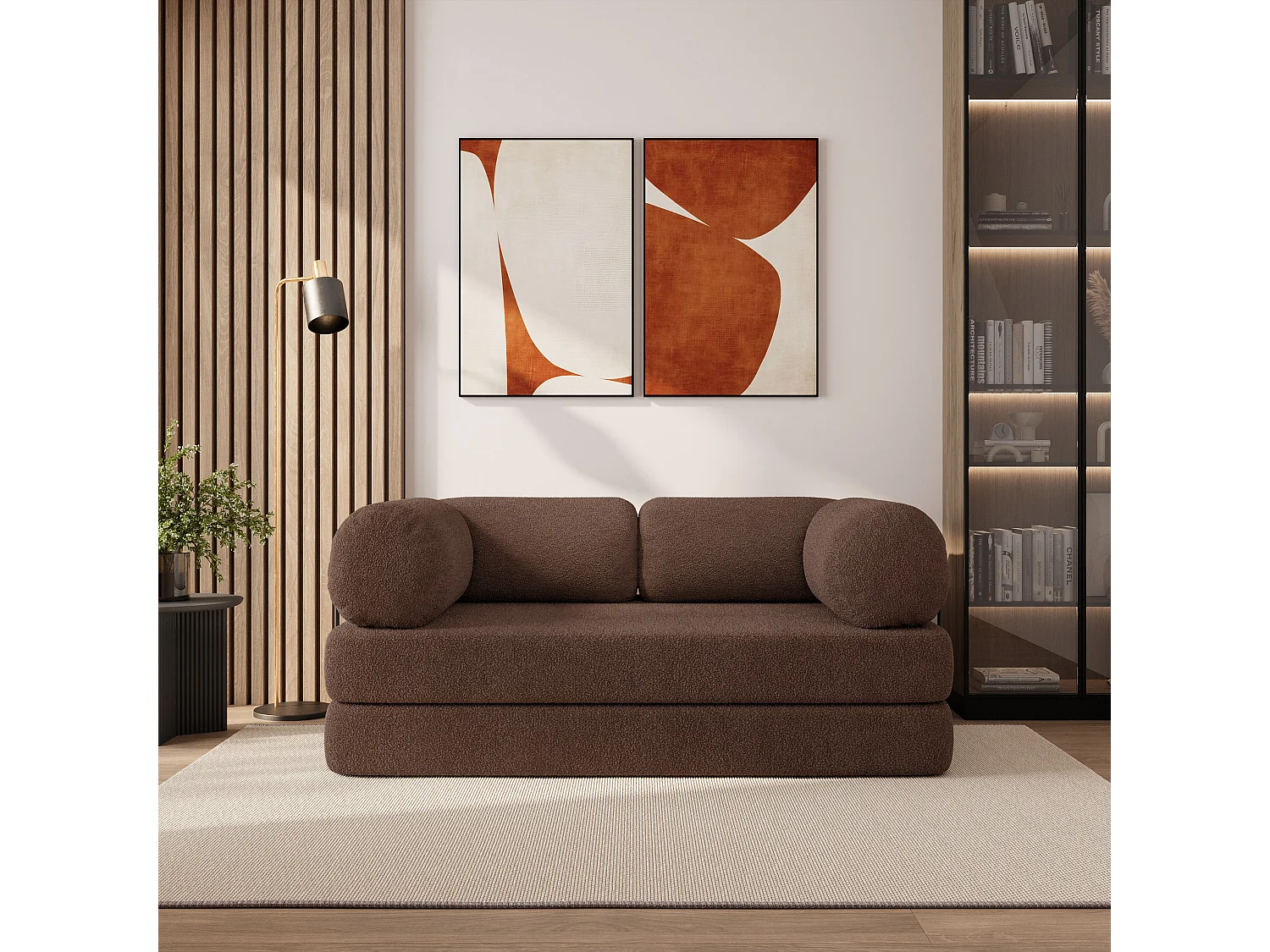 Canapé compressé EIREN avec cadre métallique, Tissu bouclé, Marron