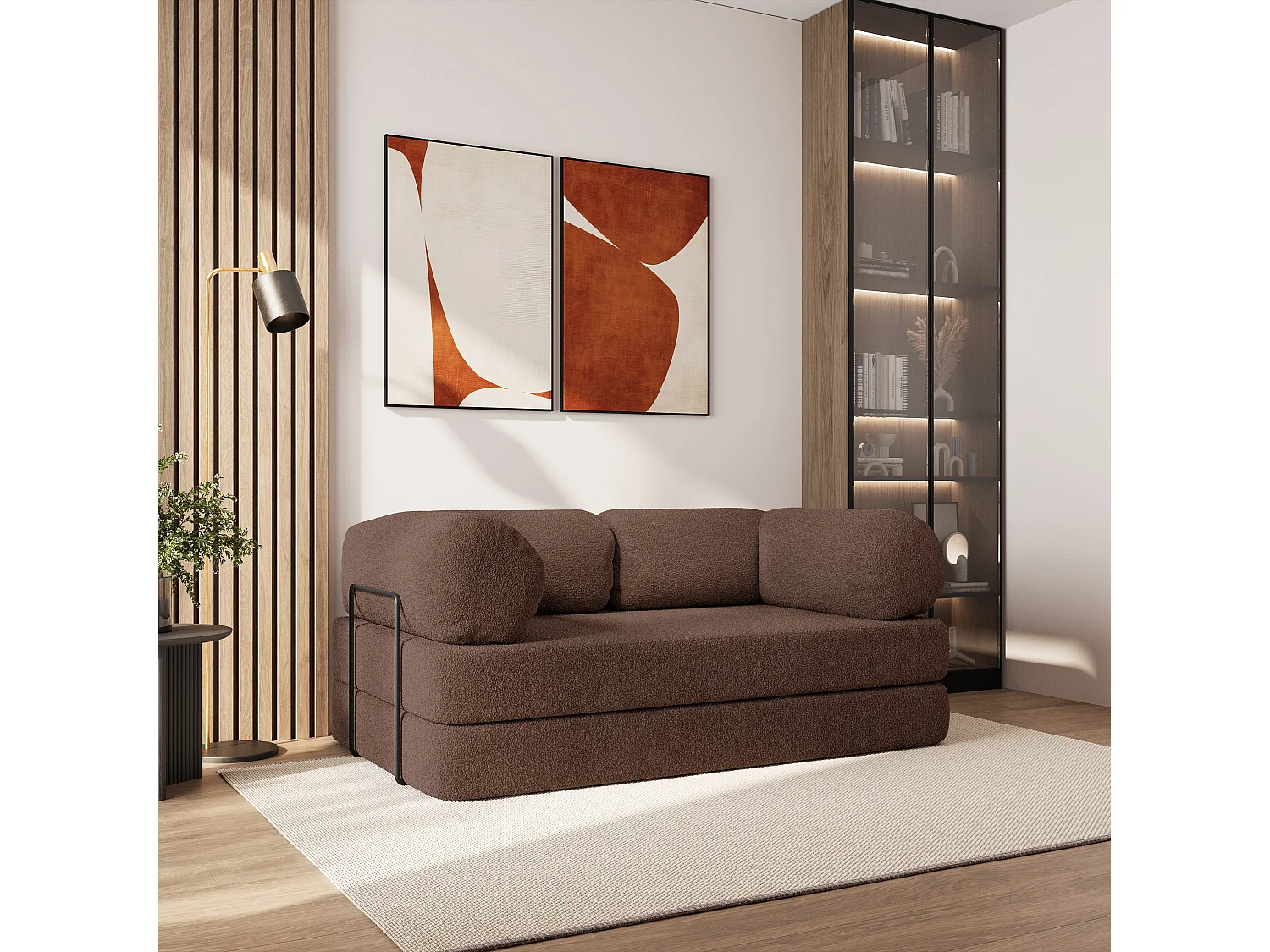Canapé compressé EIREN avec cadre métallique, Tissu bouclé, Marron