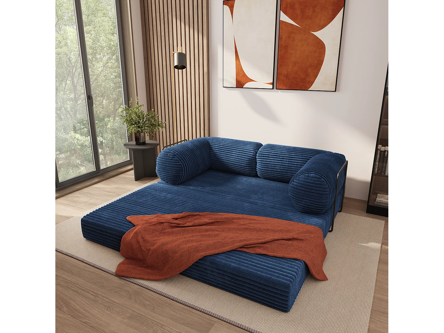 Canapé compressé ALVIO avec cadre métallique, Velours côtelé TILIA, Bleu